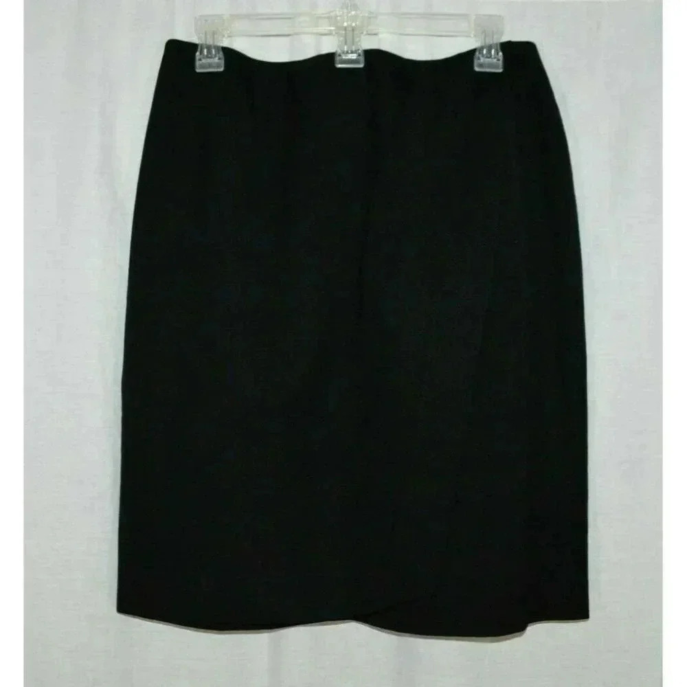 Jones New York Skirt 100% Wool Black Faux Wrap Lined Career Below Knee Size 14